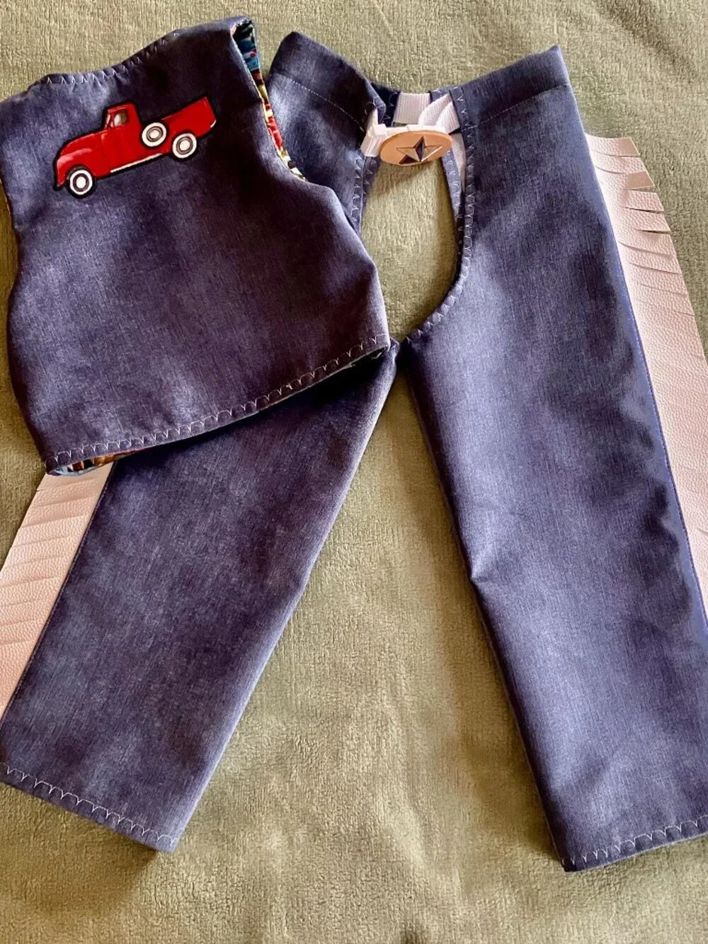 Handmade denim child's chaps & vest set
